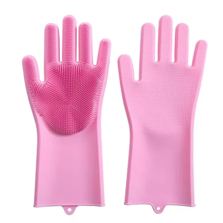 TC Reusable Silicone Magic Washing Gloves with Scrubber | Heat Resistant Pair for Kitchen, Dishes, Bathroom, Car Wash, Pet Care and More