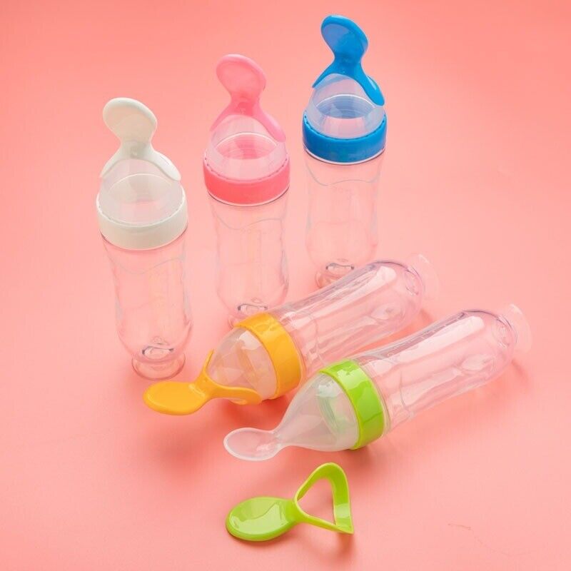 Silicone Baby Bottle With Spoon Fooder Supplement Rice Cereal Bottles Squeeze Spoon Milk Feeding Bottle Cup