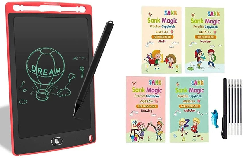 8.5 Inch LCD Writing Tablet with Reusable Magic Book 4Magic Books 1Magic Pen 10Refills 1Grip