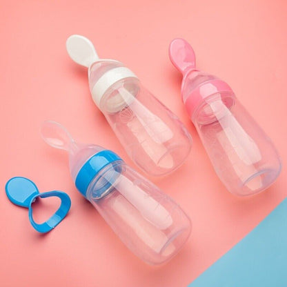 Silicone Baby Bottle With Spoon Fooder Supplement Rice Cereal Bottles Squeeze Spoon Milk Feeding Bottle Cup