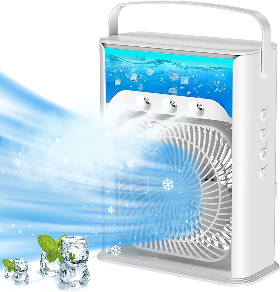 Portable Air Conditioner Fan, Mini Evaporative Air Cooler with 7 Colors LED Light,