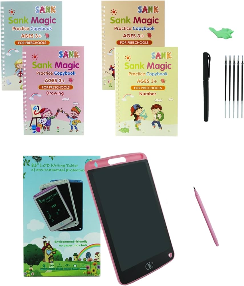 8.5 Inch LCD Writing Tablet with Reusable Magic Book 4Magic Books 1Magic Pen 10Refills 1Grip