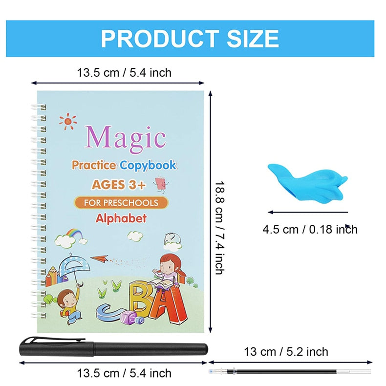 Magic Practice Copybook 4Books+Magic Pen &10 INK Refill Book for Montessori Children