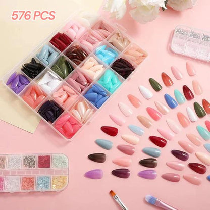 Artificial Nails Pack Of 576 Nails With Glue & Sticker