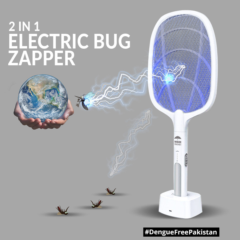 WBM Mosquito Killer Racket, 2 in 1 Rechargeable Mosquito Lamp With LED Light & Charging Stand