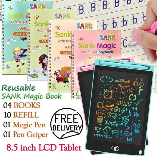 8.5 Inch LCD Writing Tablet with Reusable Magic Book 4Magic Books 1Magic Pen 10Refills 1Grip