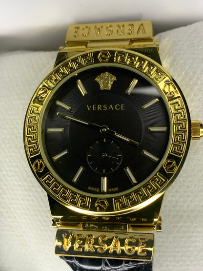 VERSACE WHITE DIAL & GOLD BROWN LEATHER WATCH