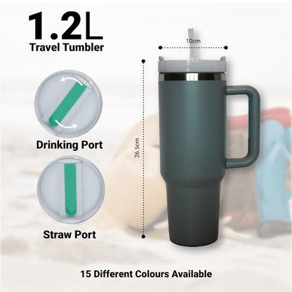 Stainless Steel 1200.ML. Tumbler with Straw and Handle