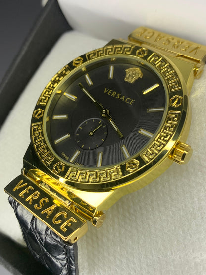 VERSACE WHITE DIAL & GOLD BROWN LEATHER WATCH