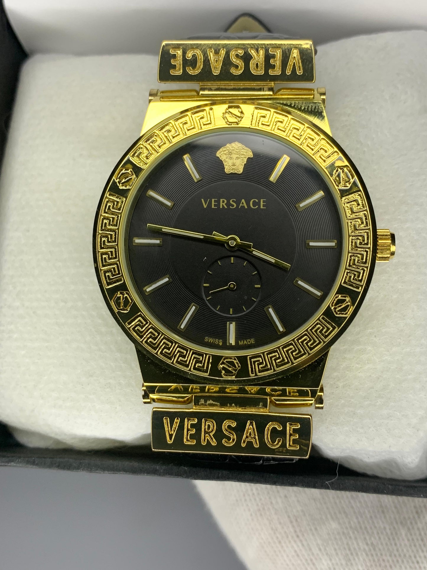 VERSACE WHITE DIAL & GOLD BROWN LEATHER WATCH