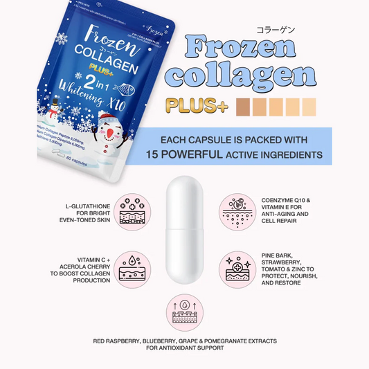 Frozen Collagen 2 in 1 Whitening X10 – Skin Brightening & Anti-Aging Capsules (60 Capsules)