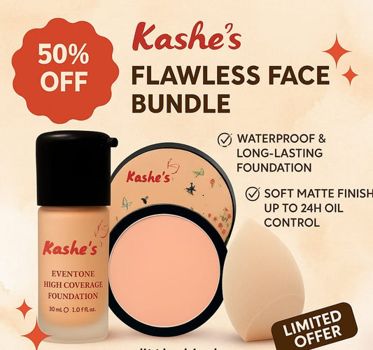 Kashe's Flawless Face Bundle - Includes Foundation, Compact powder & Beauty Blender