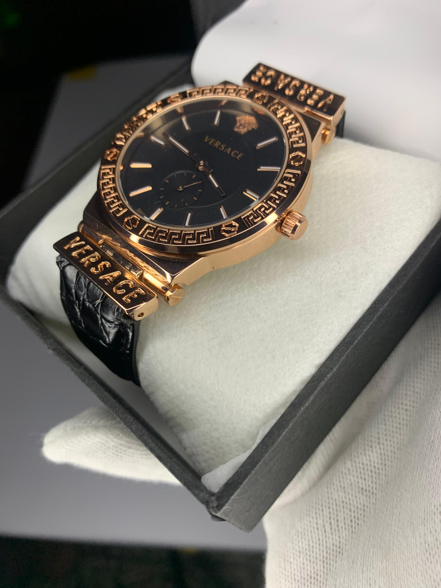 VERSACE WHITE DIAL & GOLD BROWN LEATHER WATCH