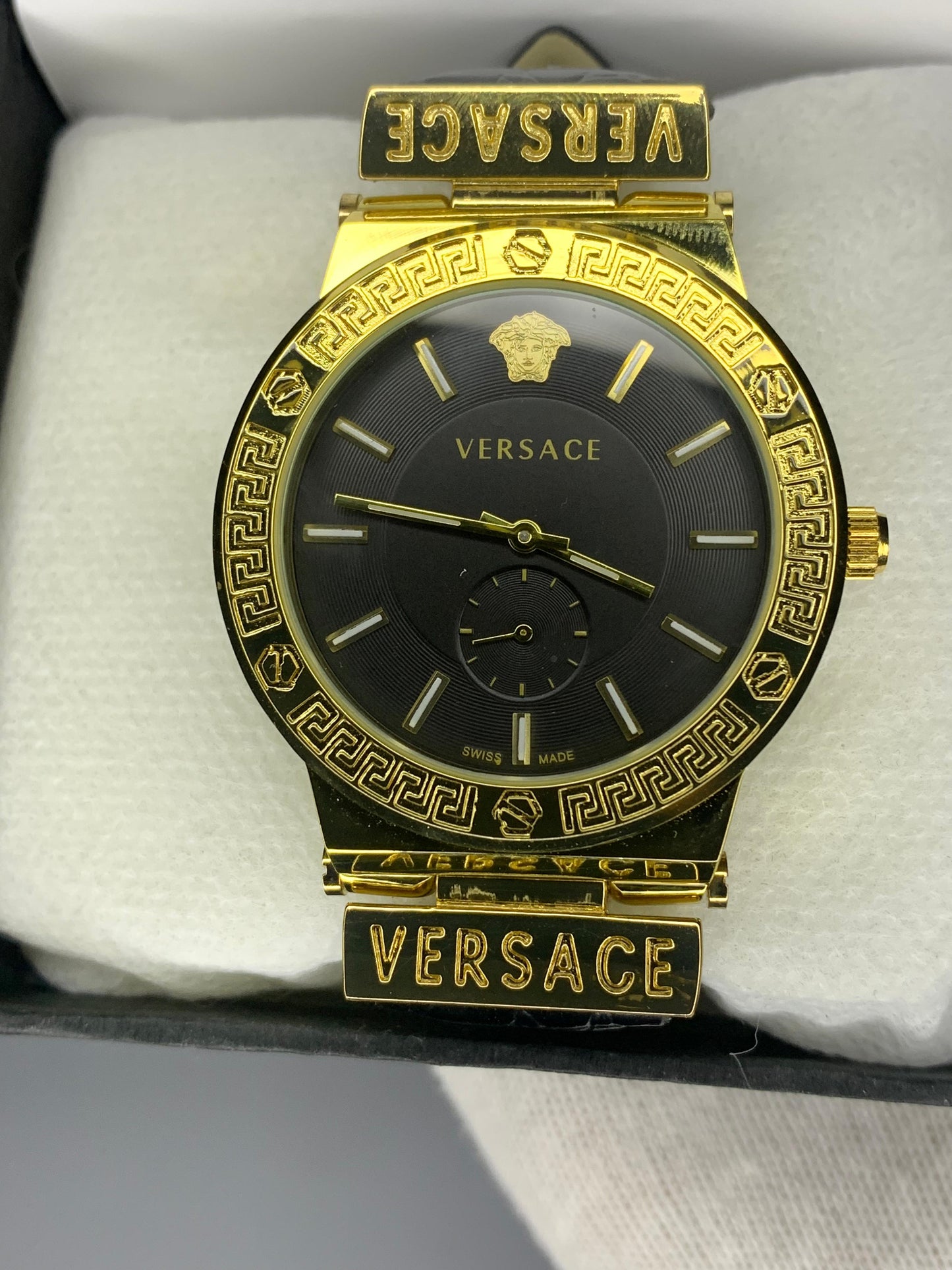 VERSACE WHITE DIAL & GOLD BROWN LEATHER WATCH