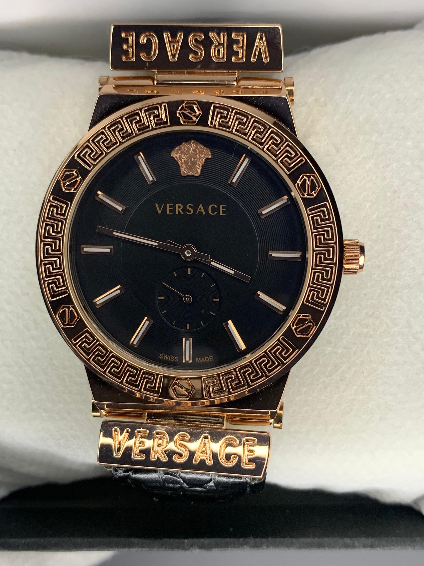 VERSACE WHITE DIAL & GOLD BROWN LEATHER WATCH