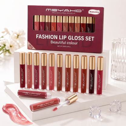 MSYAHO Long‑Lasting Pure Matte Lip Gloss – Pack of 12 Shades