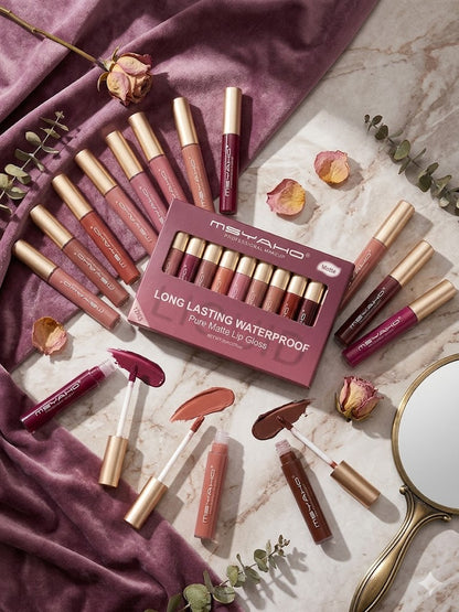 MSYAHO Long‑Lasting Pure Matte Lip Gloss – Pack of 12 Shades
