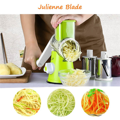 Manual Rotary Vegetable Slicer Cutter Cheese Grater Chopper with 3 Sharp Stainless Steel Drums