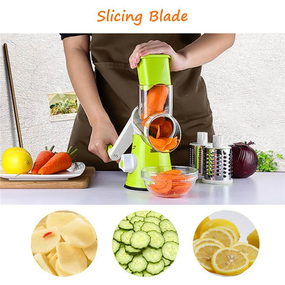 Manual Rotary Vegetable Slicer Cutter Cheese Grater Chopper with 3 Sharp Stainless Steel Drums