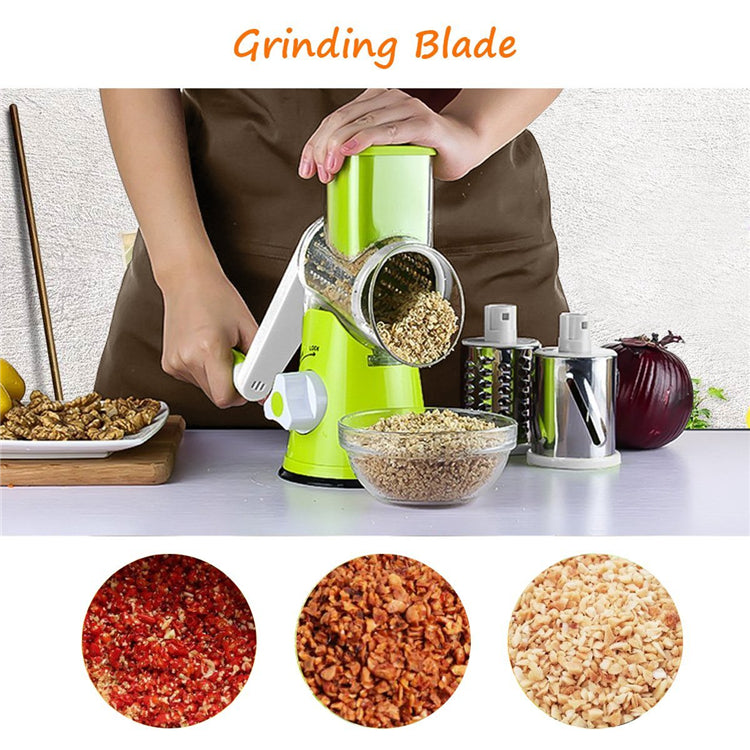 Manual Rotary Vegetable Slicer Cutter Cheese Grater Chopper with 3 Sharp Stainless Steel Drums