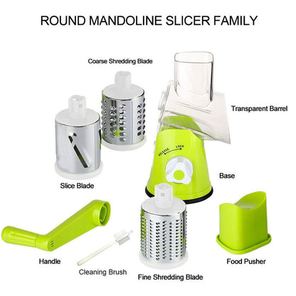 Manual Rotary Vegetable Slicer Cutter Cheese Grater Chopper with 3 Sharp Stainless Steel Drums