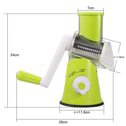 Manual Rotary Vegetable Slicer Cutter Cheese Grater Chopper with 3 Sharp Stainless Steel Drums